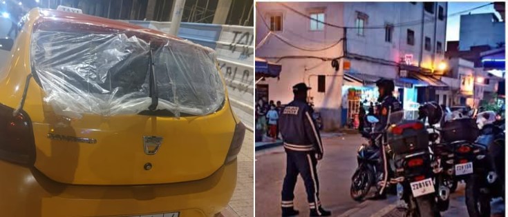 فرقة الصقور بميدلت توقف جانحا كسر الزجاج الخلفي لسيارة أجرة صغيرة .